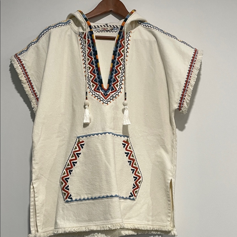 Faherty Cream Hooded Sweater with Multicolor Accents